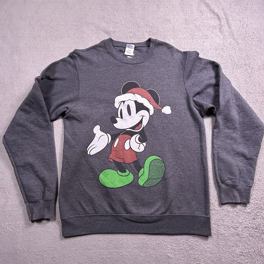 Disney Crewneck Sweatshirt Unisex M Mickey Mouse Christmas Gray